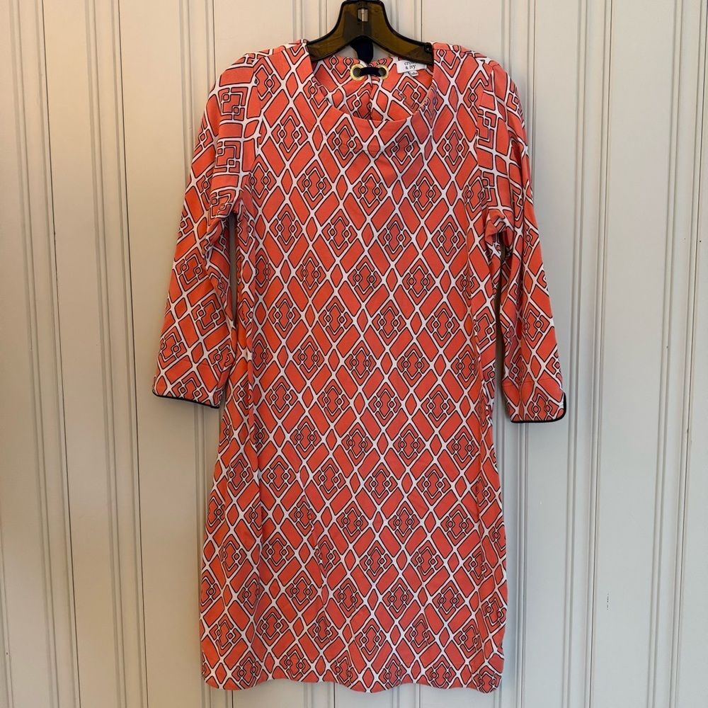 Crown & Ivy Coral and White Patterned Long Sleeve Dress